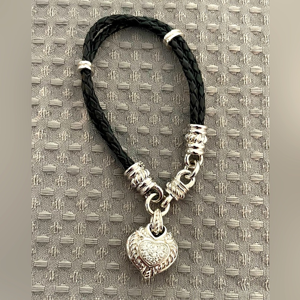 Judith Ripka Sterling Silver Leather CZ Bracelet